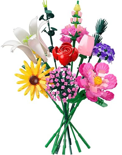 Bloques de Construcción Ramo de Flores, 715 PCS Colección Botánica Flowers Eternas, 10 Flore Artificiales, Regalo para Niños Cumpleaños, Adultos Día de la Madre, San Valentín y Aniversarios