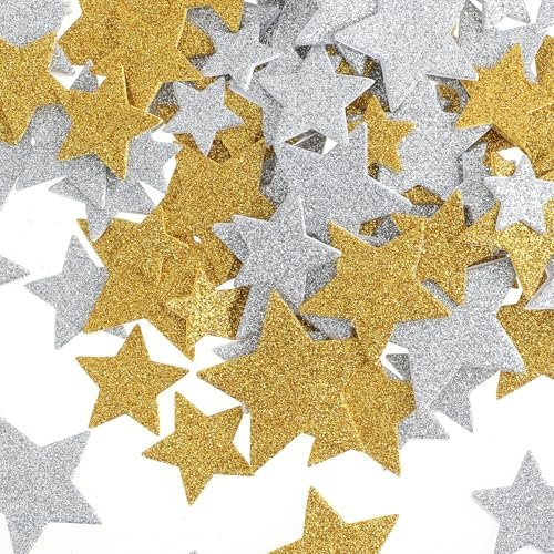 cobee 200 Stück Glitter Schaumstoff Aufkleber, Selbstklebend Sterne Sticker Sternschaumaufkleber Glitzerstern Gold Silber Aufkleber für Basteln Gestalten Wand Dekorieren Sammelalben DIY (4 Größen)