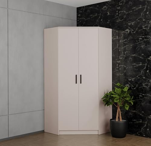 Design Möbel Eckkleiderschrank Gustavo Kleiderschrank Holz Abschließbarer Schrank Soft-Close Scharnieren PVC-Kanten Kleiderstange Kleiderschrank Kinderzimmer Artisan Eiche 91x195x91 cm