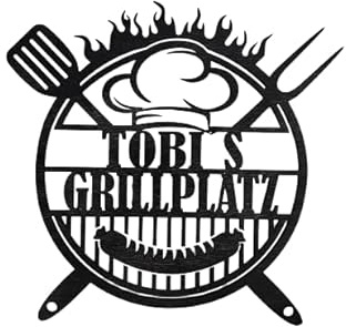 Generisch Personalisiertes Grill Schild Grillplatz Outdoorküche Dekoration Grillen BBQ Outdoorküche Dekoschild Grillen Wunschname Wand-Dekor Wanddekoration Vater Einweihungs Geschenk (40cm x 40cm)