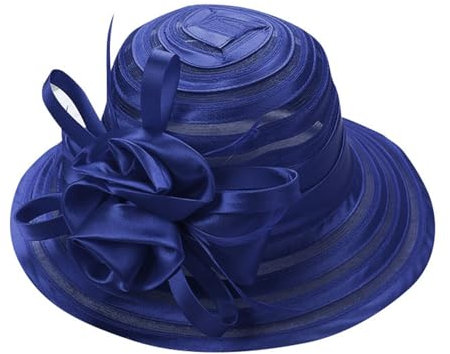SRZYMJ Dunkelblau Women's Organza Kentucky Fascinator Hat Cloche Bowler Hat Cocktail Tea Party Wedding Sun Hat Sonnenhut Damen Atmungsaktiv Fischerhut Für Den Strand Strandhut Herren