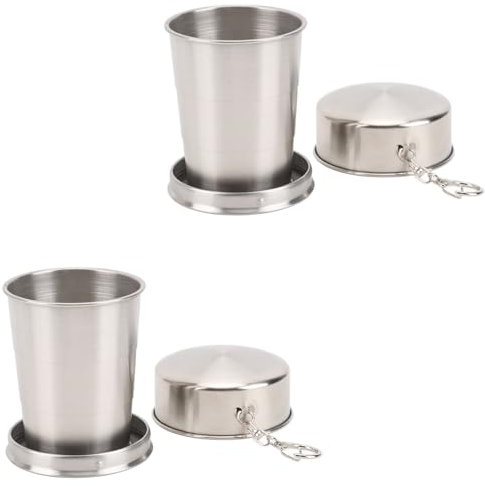 Beufee Vaso Plegable de 2 Piezas, Vaso Plegable de Acero Inoxidable, Vaso de chupito Plegable para Viajar, Acampar, al Aire Libre, Taza de Agua Plegable portátil (150ml)