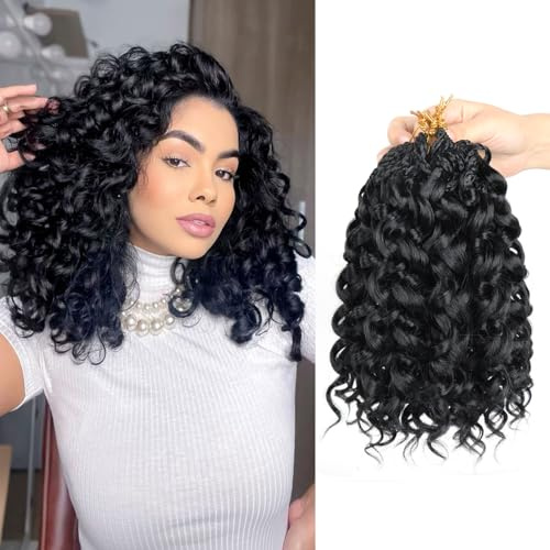 Datanala GoGo Curl Crochet Hair 12 Inch Water Wave Crochet Hair 8 Packs Long Beach Curl Crochet Braiding Hair Synthetic Extensions For Women (1B, 12 Inch(8packs))
