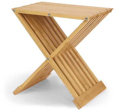 WILLOWYBE Tabouret pliable pour sauna et douche – Banc en bois de bambou imperméable, siège multi-usage et chaise pour salle de bain et sauna à vapeur