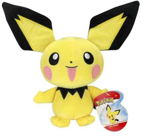 Pokémon Pichu Plüsch 20 cm, offiziell lizenziert, authentisch, weich, Kuscheltier, Valentinstag und Ostern Geschenk, Geschenk für Kinder, Jungen, Mädchen, 2+