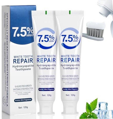 Hydroxyapatite Toothpaste, 7.5% Nano Hydroxyapatite White Tooth Repair Toothpaste, Protects Enamel and Freshens Breath, Fluoride-Free for Sensitive Teeth (2pcs, 4.23oz)
