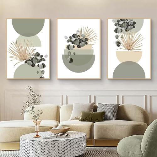 Uixxducc 3-teiliges Bohemian Poster Set Aesthetic Grüne Pflanze Bilder Set Boho Wandbilder Wohnzimmer Schlafzimmer Deko, ohne Rahmen (40x50cm,B)