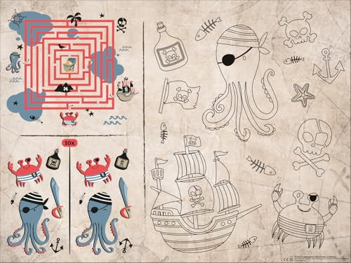 Folat 27477 Piraten Deko Kinder Geburtstag - Spiele Platzdeckchen - Pirate Party - 6 Stück - Piraten Partygeschirr für Piratenparty Mädchen Junge