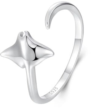 Kerraom Vivid Manta Teufel Fisch Ring 925 Reines Silber Ozean Welt Mädchen Haustier Ring Einstellbare Design Geschenk für Töchter, Enkeltöchter, Mädchen