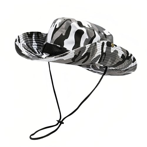 Boonie-Hut für Herren, breite Krempe, Camouflage, Militär, Fischerhut, Sommer, Outdoor, taktisch, Wandern, Angeln, Dschungel, Sonnenhut, Grau, Camo, Einheitsgröße