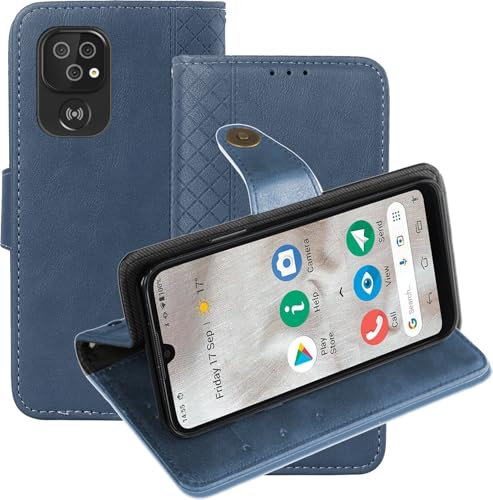 KZIOACSH Leather Case for Doro 8200/8100/8100 Plus, Full Protection Magnetic Closure Book Flip Folio Wallet Case Ultra Slim Inner TPU Protective Bumper Cover with Money Card Holder & Kickstand,Blue