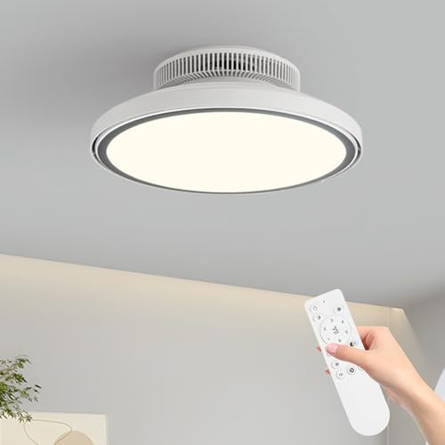 KRIPINC Quiet Operation Bladeless Ceiling Fan with Light and Remote, 3000K-6000K Dimmable LED Ceiling Fan Light with 6 Wind Speeds and Timer Function, for Living Room Bedroom Kitchen (White)