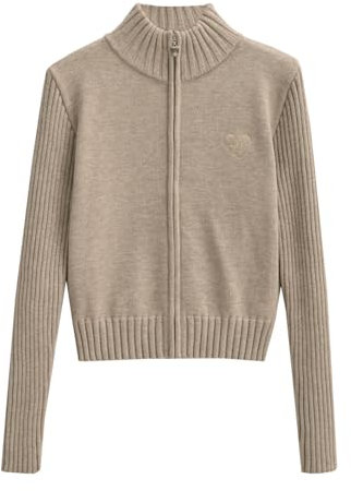 Cardigan en tricot à fermeture éclair pour femme, léger, longueur plumeau, pièce polyvalente pour toutes les saisons, Fleur d'abricot, Taille M