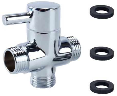 Ausi 3-Way T-Adapter Shower Diverter Valve – G1/2 Male Inlet/Outlet Shut-Off Replacement (For Shower Head Arm)