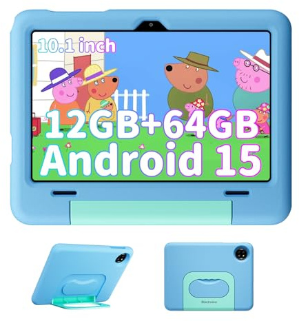 Blackview Kids Tablet 10 inch, Kids Tablets 3-12 year old, Great Gift for Child, Education Tablet with Parental Control, 12GB RAM+64GB ROM (2TB TF), 6600mAh, 2.4G/5G WiFi, Kid-Proof Case & Pen
