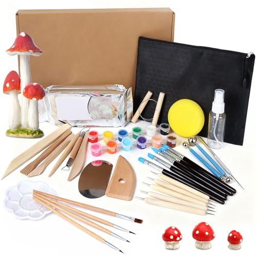 33 Pcs Pottery Starter Kit, pottery painting kit, Polymer Clay Tools | Sculpting Tools,Air Dry Clay Kit for Beginners, pottery kit,Palette, Clays , DIY Arts and Crafts for Adults Beginner Gifts