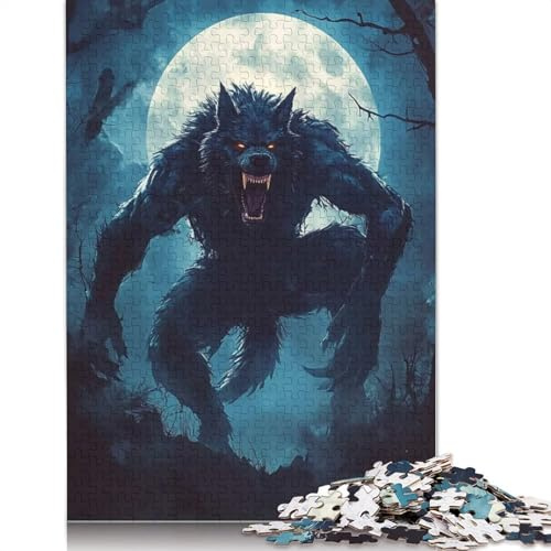 Werewolf Under Full Moon Puzzle 1000-teilige Schwer Puzzle Spielzeug Lernspiel Impossible Herausforderungsspielzeug Für Erwachsene Und Kinder Ab 12 Jahren 500pcs (52x38cm)