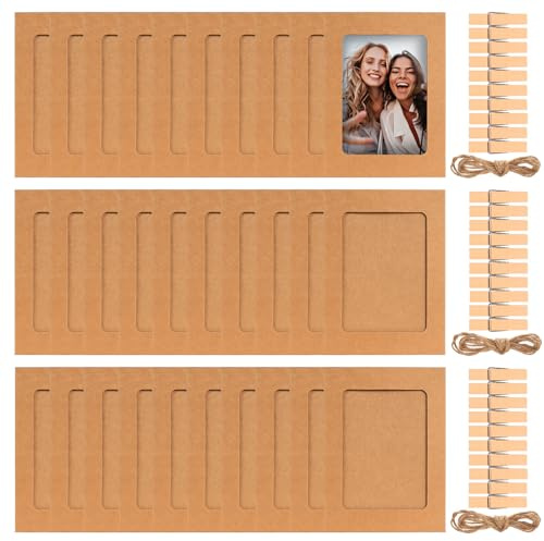 30 Stück Fotogirlande Fotoleine mit Klammern DIY Kraftpapier Bilderrahmen mit Klammern und Leine, Papier Fotorahmen, für Geburtstag Jubiläum Hochzeit Party Fotos Aufhängen Ideen Wanddekoration
