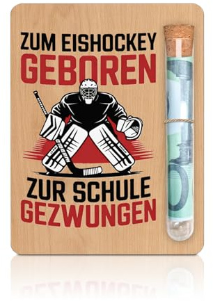 PIujsym Geldgeschenk Eishockey aus Holz mit Reagenzglas und Box für Spieler und Fans Originelle Geschenkidee für Sportler hölzerne Karte Wunscherfüller eishockey geschenk zum Design Deko