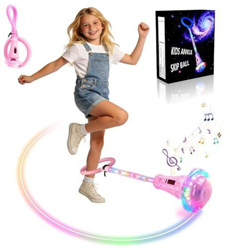 Anyingkai Flashing Jump Ring Foot Gyro, Swing Wheel with Light Wheel, Flashing Jump Ball, Foldable Ankle Skip Ball, Jumping Ball and Skipping Rope, Sports Jump (Pink-C)