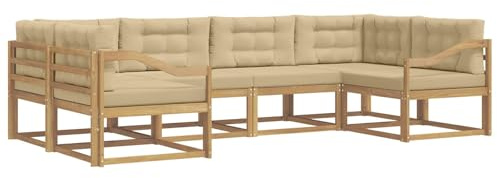 vidaXL Outdoor-Sofagarnitur mit Kissen 6 pcs Weiß und Beige, Akazienholz Lounge Set für draußen, modernes Gartenmöbel, wetterfest und stylisch für deinen Garten