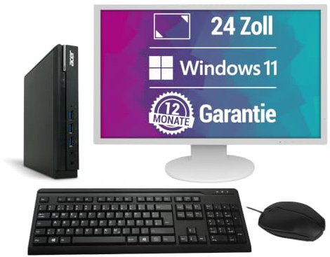 All-in-One Paket - 24-Zoll HD+ TFT, Core i5 Computer mit Monitor, Intel Core i5 Quad Core, bis 3,1 GHz, 8 GB DDR4, 256 GB M.2 SSD, WLAN & BT USB3, DisplayPort, Windows 11 (Generalüberholt)