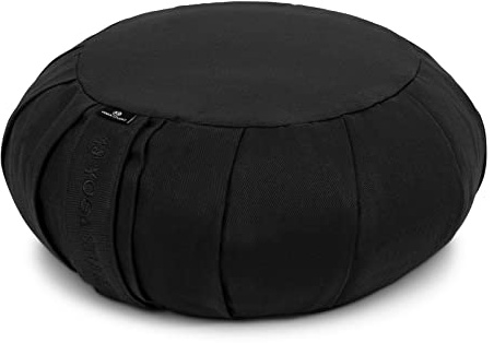 Yoga Studio YS/EU Round/Cushion/B Europäisches Zafu, rund, 35 x 18 cm, Buchweizen-Kissen mit Baumwollbezug, integrierter Tragegriff. Yoga-Zubehör, Schwarz, Regular
