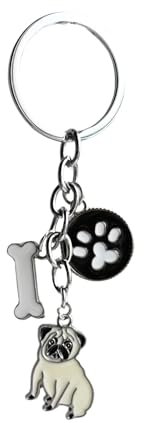 BBEART Hund-Schlüsselanhänger, coole süße Haustier-Schlüsselanhänger, Taschen-Anhänger, Mini-Schlüsselanhänger aus Metall (Mops)
