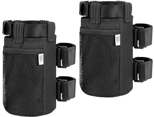 Kemimoto Cup Holder, Roll Bar Cup Holder for UTVs Wheelchair Scooter Walker Rollator Bike and Boat Cup Drink Holder with Mesh Pockets and Sticky Straps