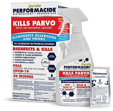 PERFORMACIDE No-Rinse Disinfectant / Deodorizer for Pet Surfaces | Kills Parvovirus, Ringworm, Feline Calicivirus, Avian Influenza (Bird Flu) Eco Friendly, Naturally Dissipates, Refillable, 32 OZ Kit