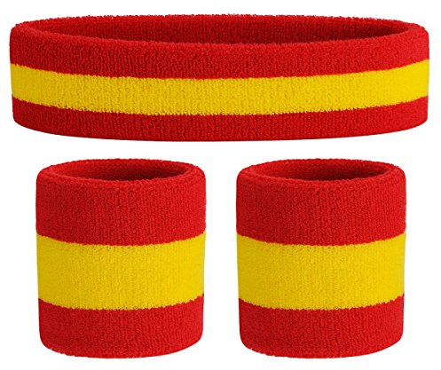 ONUPGO Juego de bandas para el sudor (3 piezas) Deportivas Banda para el sudor a rayas Muñequeras de tela de rizo para ejercicio atlético Baloncesto Muñequera y diademas que absorben la humedad y