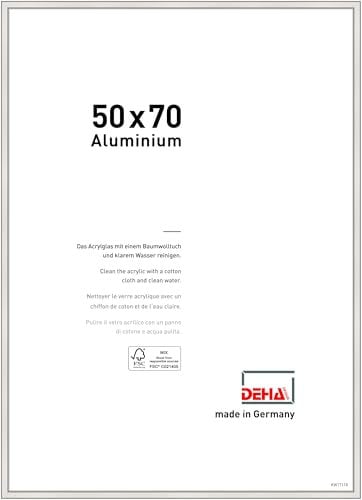 DEHA Design Bilderrahmen, 50 x 70 cm, Aluminium, Silber glanz, Posterrahmen zum Aufhängen im Hoch- & Querformat, bruchsicheres Kunstglas, Boston