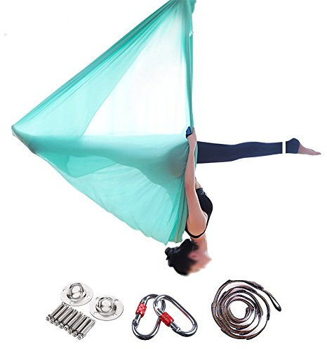 Aerial Anti-Gravity Yoga Sling Hammock Kit Flying Air Yoga Equipment Silk Swing Set for Indoor and Outdoor, Include Carabiner,Daisy Chain,Ceiling Anchors (Blue)