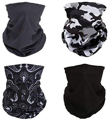 SMEHCF 4 Multifunktionstuch Gesichtsmaske Motorradmaske Sportmaske Sturmmaske Maske Halsmanschette Schal Bandana für Damen Herren Schneetarn Tarnung Camo Camouflage Grau Schwarz Weiß Konjak Blume