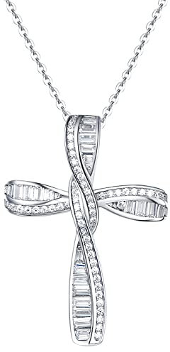 FANCIME Damen Halskette mit Unendlichkeit Symbol Kreuz Anhänger Kette Infinity aus 925 Sterling Silber mit Funkelnde Zirkonia Schmuck für Frauen Kinder - Verstellbar Kettenlänge: 40 + 5 cm