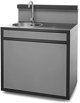 FORGE ADOUR Meuble de Cuisine extérieure Support évier Acier fermé Noir et Gris Clair