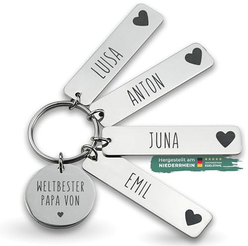 LAUBLUST Schlüsselanhänger mit Gravur inkl. Geschenkbox - Personalisiertes Geschenk für Vater | Weltbester Papa