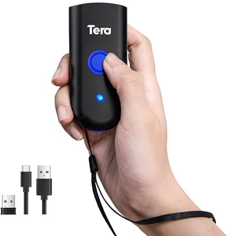 Tera Mini Tragbarer Barcode-Scanner Laser Barcodescanner 3-in-1 Bluetooth & USB-Kabel & 2,4G-Wireless für 1D Barcode-Lesegerät Funktioniert, 1100Laser