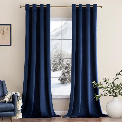 MIULEE Marineblau Samtvorhang mit Ösen, Wunderschön Weich Vorhänge Samt für Deko Schlafzimmer Wohnzimmer, 2 Stück Samt Gardinen Blickdicht Jedes 280 cm Hoch, Dicker Velvet Thermovorhang Winter