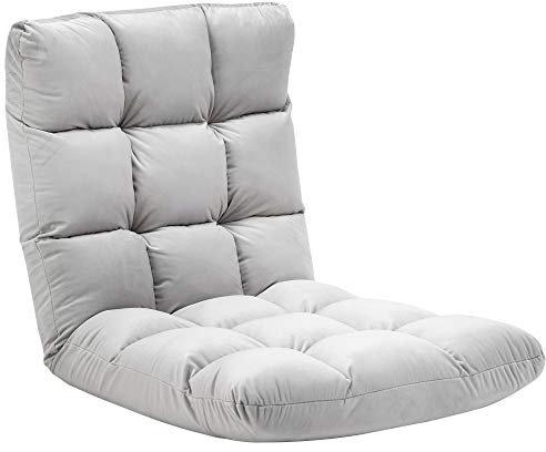 HOMCOM Bodenstuhl 3-in-1 Klappbar Bodensessel mit Rückenlehne 13 Positionen Verstellbare Klappliege Sitzkissen Grau Metall Schaumstoff 55 x 71 x 53,5 cm