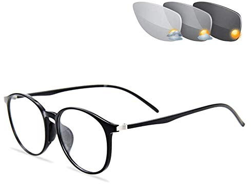 Progressive Multifocal Reading Glasses, Hyperopic Reading Glasses, Color Changeable Transition Sunglasses for Unisex,Black,+1.00