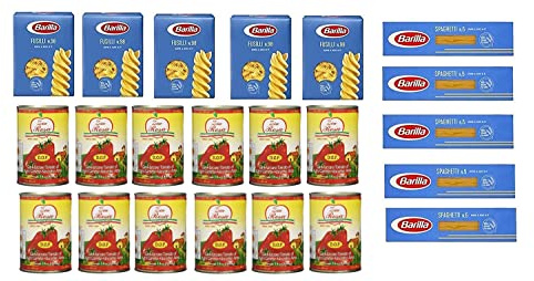 Testpaket Barilla italienisch Pasta ( 10 x 500g ) Fusilli - Spaghetti + Zia Rosa DOP Pomodoro San Marzano Tomate aus Kampanien Dose von 400g 12x 400g