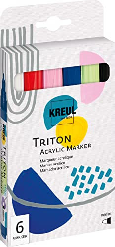 KREUL 17790 - Triton Acrylic Marker Set medium, 6 Acryl-Malstifte, auf Wasserbasis, seidenmatt auftrocknend, hohe Farbintensität, wetterfest auf saugenden Untergründen