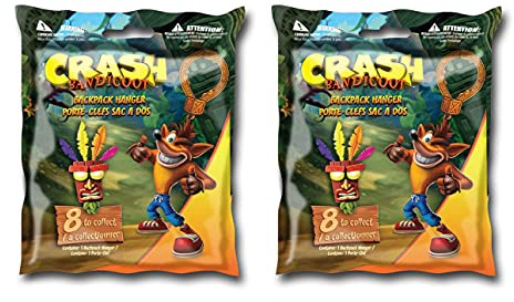 Crash Bandicoot Set di 2 portachiavi da collezione, borsa, zaino, clip, gancio 3D, 6 cm, custodia in pelle misteriosa