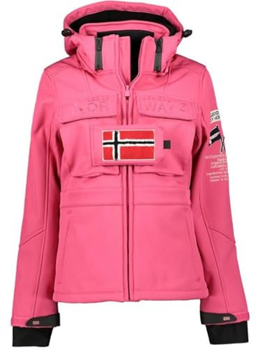 Geographical Norway tilsitt lady Veste Softshell Capuche Femme Impermeable Outdoor - Blouson Coupe Vent Resistant - Activites En Exterieur Randonnee Ski Automne Hiver Printemps (Rose L)