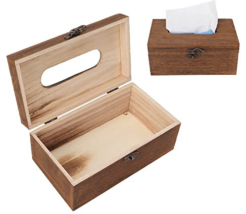 Taschentuchbox, Vintage Holz Taschentuchspender, Eleganter Serviettenbox Hergestellt Aus Gebranntem Paulownia, Aussergewöhnliche Dekorative Retro Kosmetiktücher Box