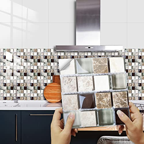 Stickers Muraux Rose Gris Marron Papier Peint Auto-adhésif Etanche Stickers Cuisine Splashback Stickers Carrelage Dalle PVC Adhesive Murale Résistant à L'huile 20x20cm/10 Pièces