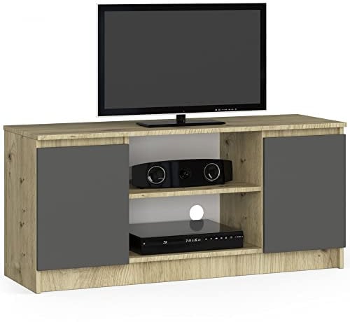 AKORD | Mobile per TV K 120 | Mobiletto Porta Televisione Soggiorno | un ripiano aperto | 2 Ripiani con Ante a Sinistra e a Destra | 55x120x40 cm | Peso 30kg | Rovere artigianale/grigio grafite