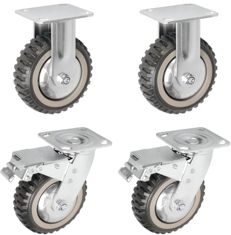 Nisorpa 8 inch Caster Wheels Heavy Duty Castor Wheels Rubber Swivel Casters Wheel Set of 4 with 360 Degree Castors Top Plate 2 Caster with Brake + 2 without Brake
