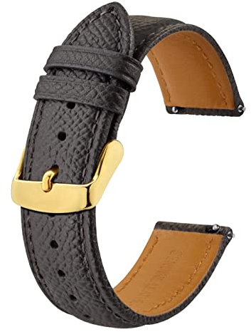 BISONSTRAP Uhrenarmbänder mit Schnellverschluss,Textur Leder Uhrenarmband für Herren und Damen,18mm,Dunkelgrau,Goldene Schnalle